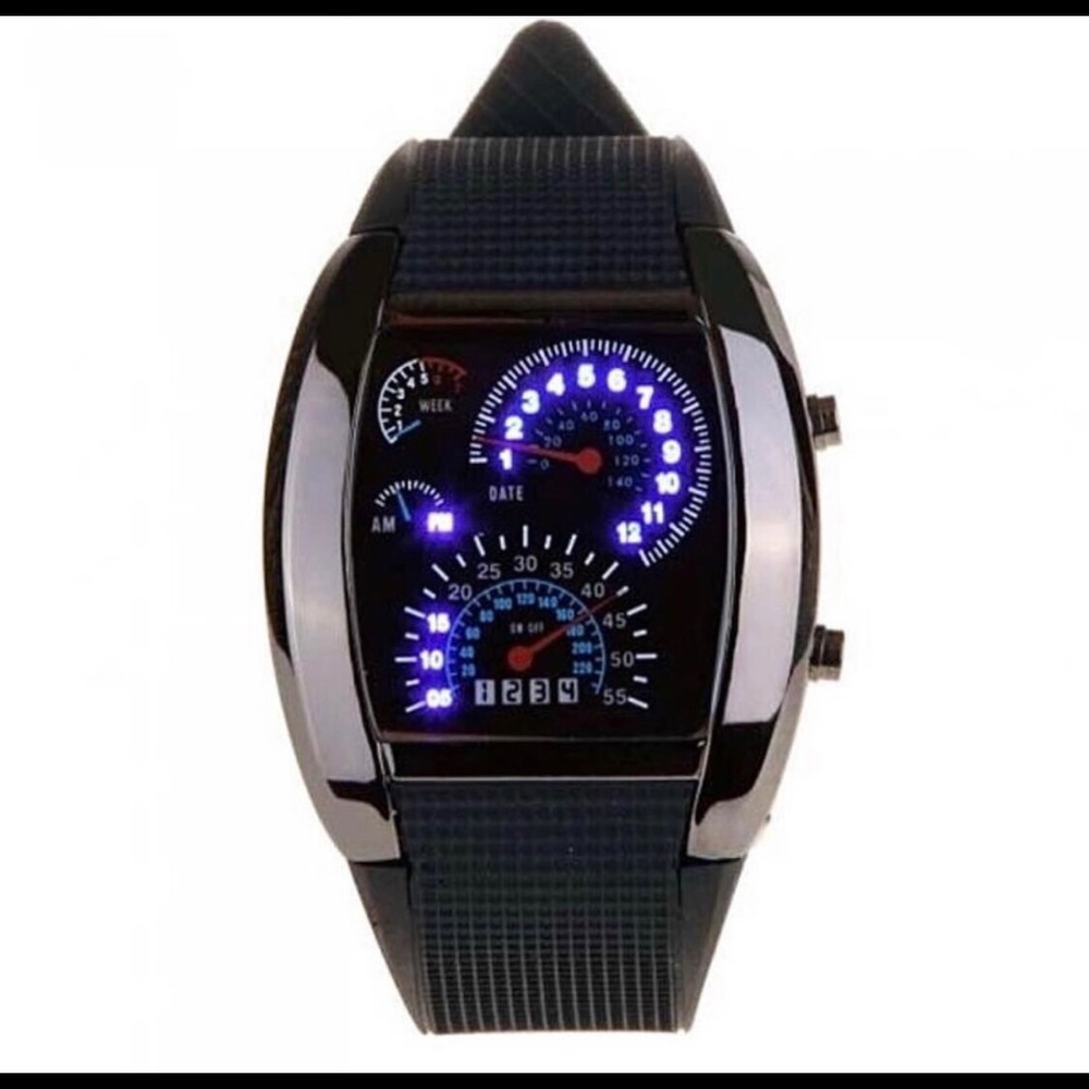 Black LED Stainless Steel Speedometer Dashboard Car Wrist Watch
New in package!